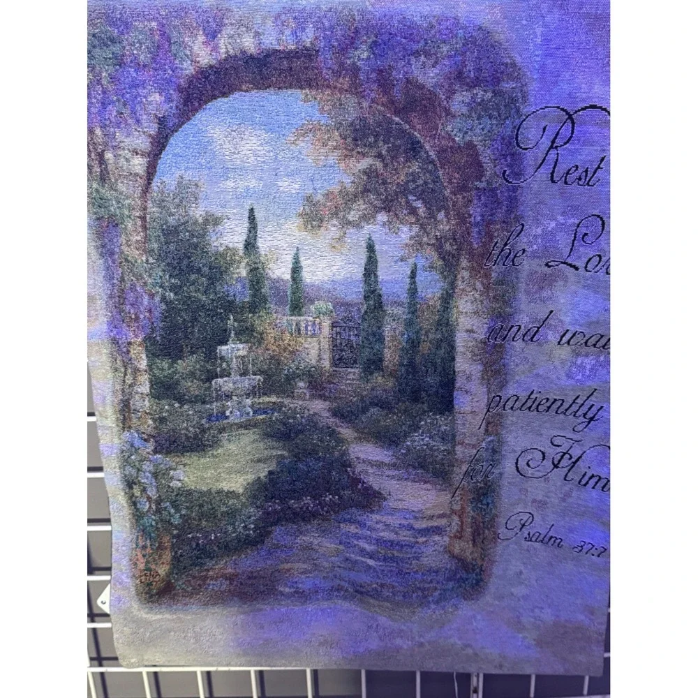 Psalm 37:7 Woven Tapestry Wall Hanging Garden Fountain Landscape Made in USA